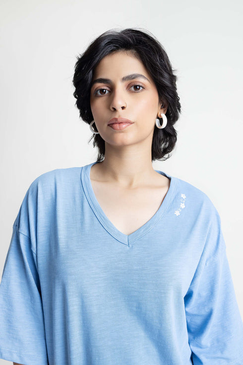 The Oversized Airy Blue Floral T-shirt